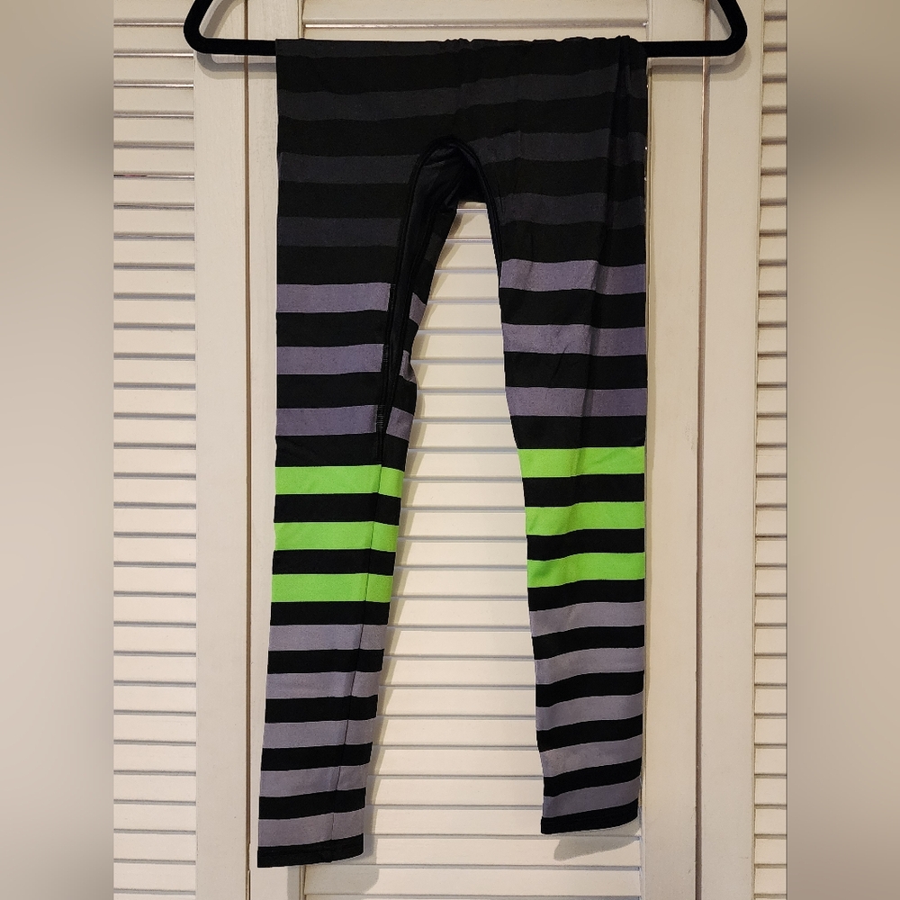 K Deer Kids Erika Neon Green and Black Stripe Leggings